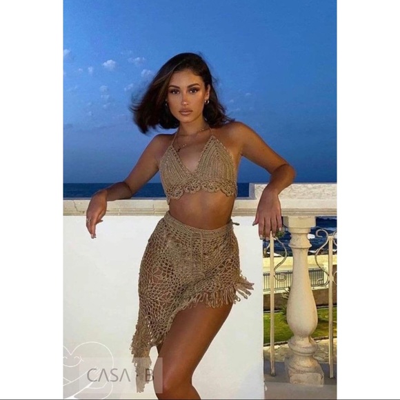 NEW!💫CASA B| AMAYA Nude Bohemian Crochet Skirt & Halter Set - Picture 3 of 4